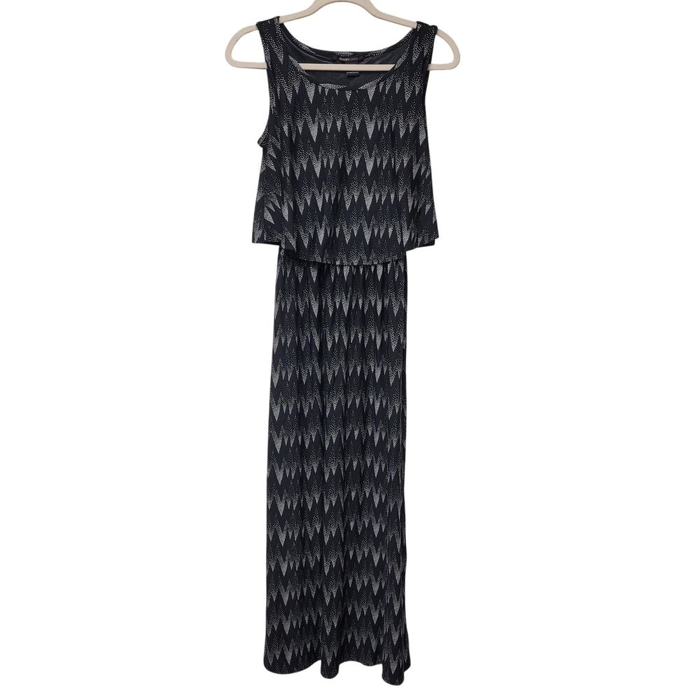 Robert Louis Black White Smocked Maxi Dress Sleeveless Boho Resort SZ Small